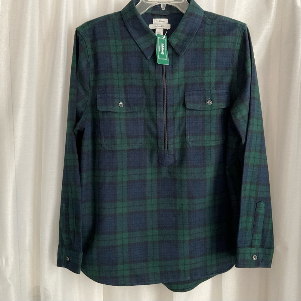 NWT LL Bean Shirt Sz L Flannel Black Watch Plaid